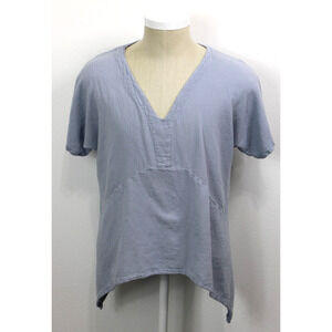 Oh My Gauze Top Women’s Size 2 Blue Cotton Gauze V-Neck Asymmetrical Tunic